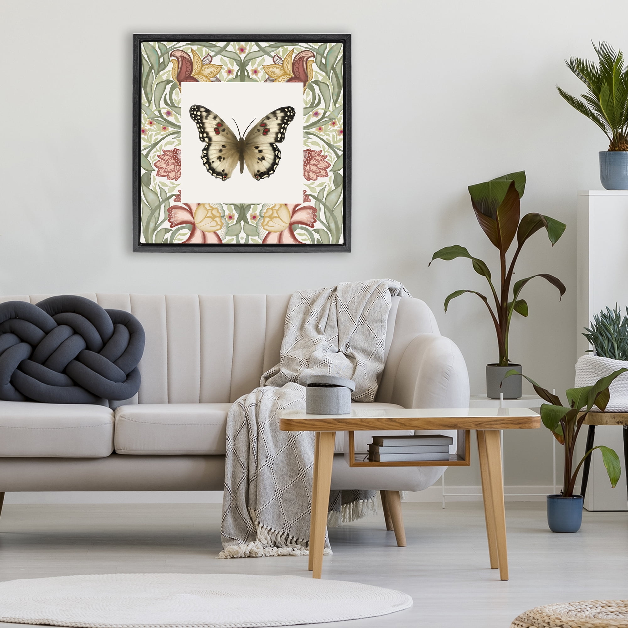 Stupell Industries Warm Toned Baroque Butterfly Black Framed Floater Canvas Wall Art, design by Elizabeth Medley