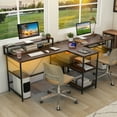 thumbnail image 5 of Costway 94.5" Long Office Desk 2-Person Reversible Computer Desk with LED Lights Coffee, 5 of 10