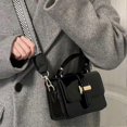 thumbnail image 4 of Women Small Texture Shoulder Bag Minority Versatile Hand Bag Fashion Glossy Portable Bag Black Free Size, 4 of 5