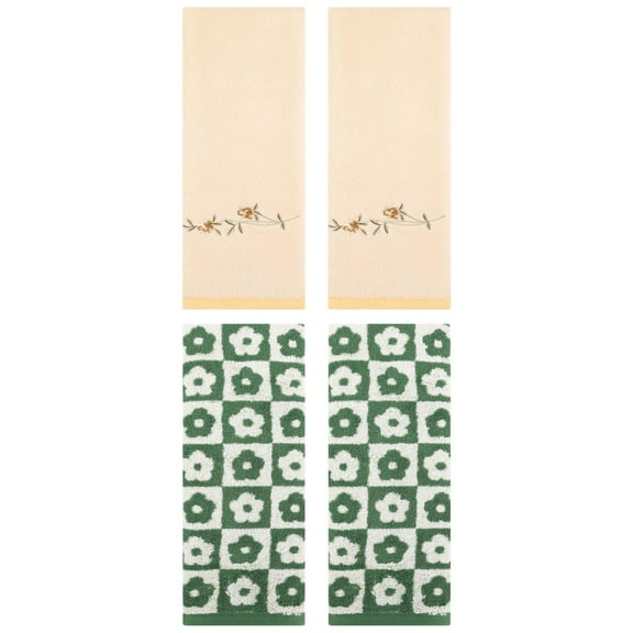 Unique Bargains 4 Pcs Cotton Soft Hand Towel Green/Yellow 14" x 30"/15" x 30"