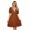 Brown, variant on Women's V Neck Puff Sleeve Dress with Pocket Contrast Detail 65% rayon 30% polyester 5% polyester Knee Length