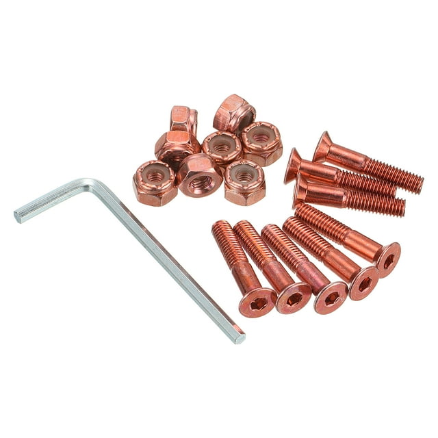 Uxcell Kit de Quincaillerie pour Planche à Roulettes Vis de Montage 1 Pouces Tête Hexagonale Boulons Écrous Ensemble avec Clé Rouge