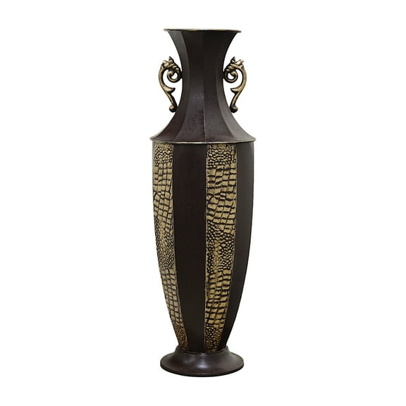 Hosley's Decorative Brown Embossed Iron Tall Floor Vase, 26" High. Ideal Gift for Weddings, Party, Spa, Reiki, Meditation O3