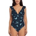 thumbnail image 2 of Yiaed Beautiful Butterflies Print Women's Ruffled One Piece Swimsuit V Neck Swimwear Slimming Monokini for Woman-Large, 2 of 8
