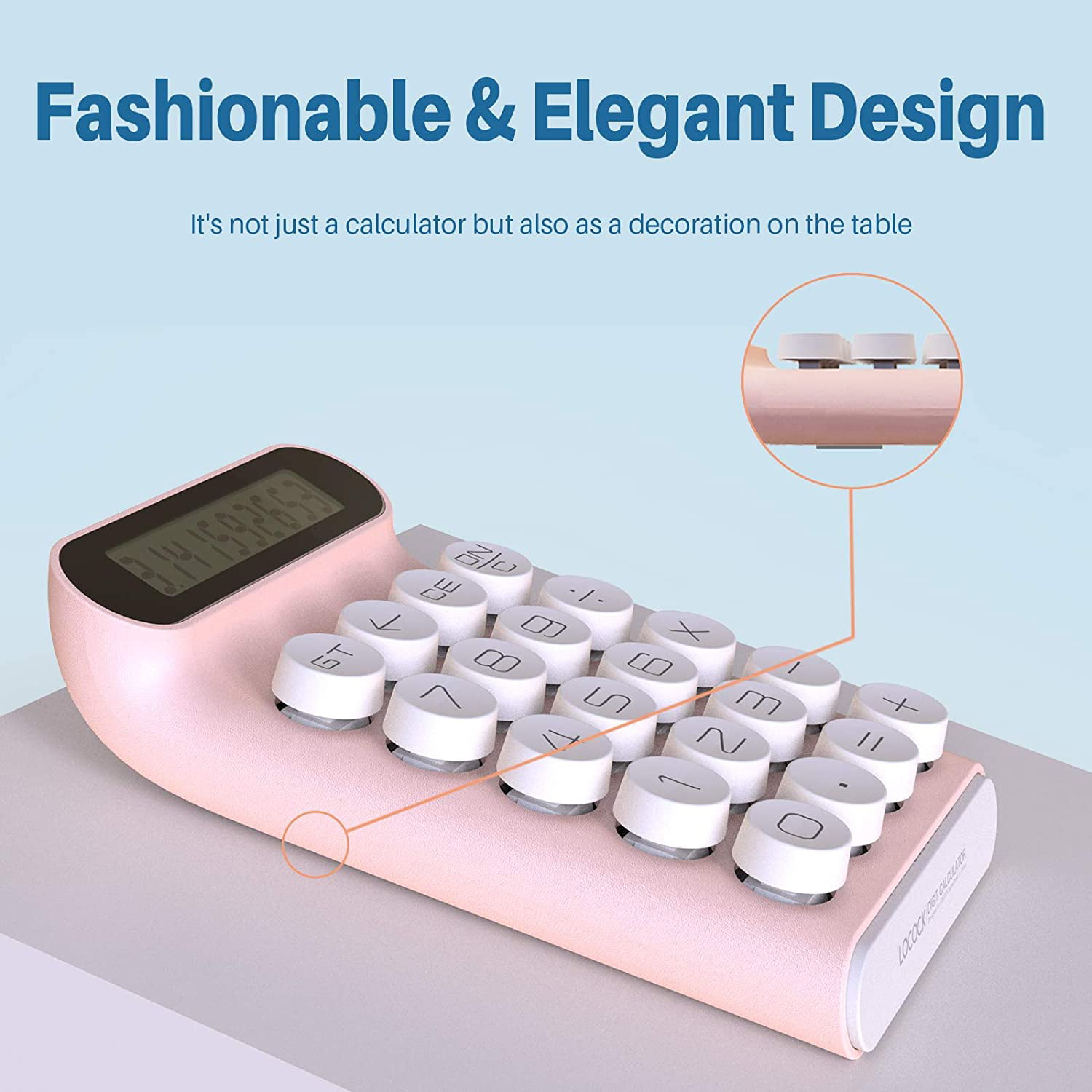 Pink Mechanical Switch Calculator,Handheld for Daily and Basic Office,10 Digit Large LCD Display 