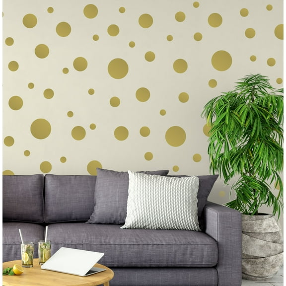 Gold Polka Dots Wall Decals Stickers Vinyl Circle Kids Room Decor Includes 63 Dots1"-6.5"