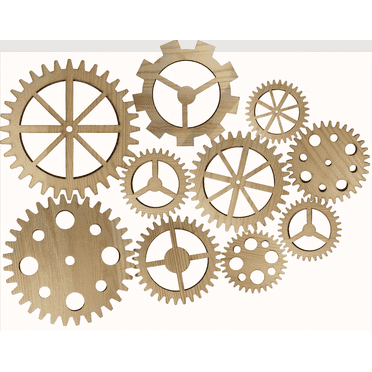 10Pcs Wooden Gear Decorations, Steampunk-Inspired Wall Decor, 5.9In-3.1In