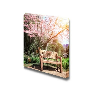 Wall26 Tranquil Garden Bench Under Cherry Blossom Tree Oil Paint