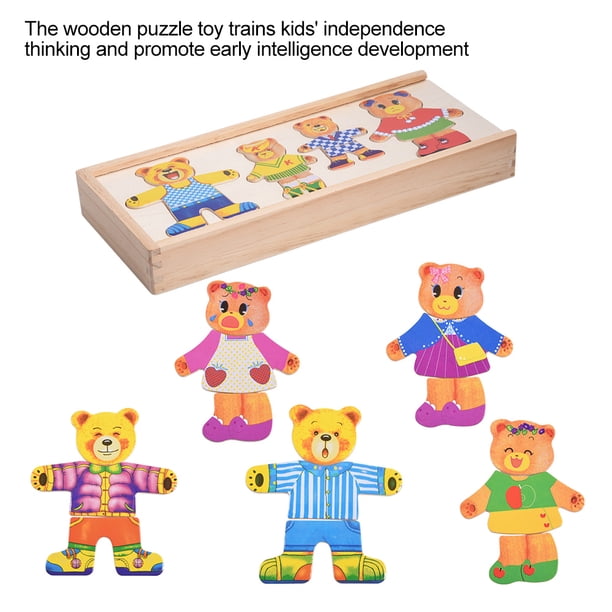 Caja De Rompecabezas De Vestir De Oso – Juguete De Madera Con 72 Piezas Combinables