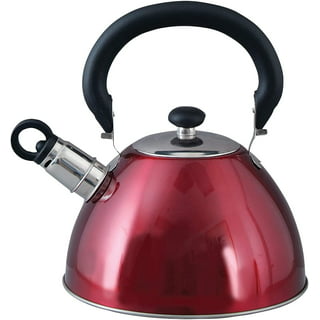 Mr. Coffee Twining 2.1 Quart Pumpkin Shaped Stainless Steel Whistling Tea  Kettle, Metallic Red