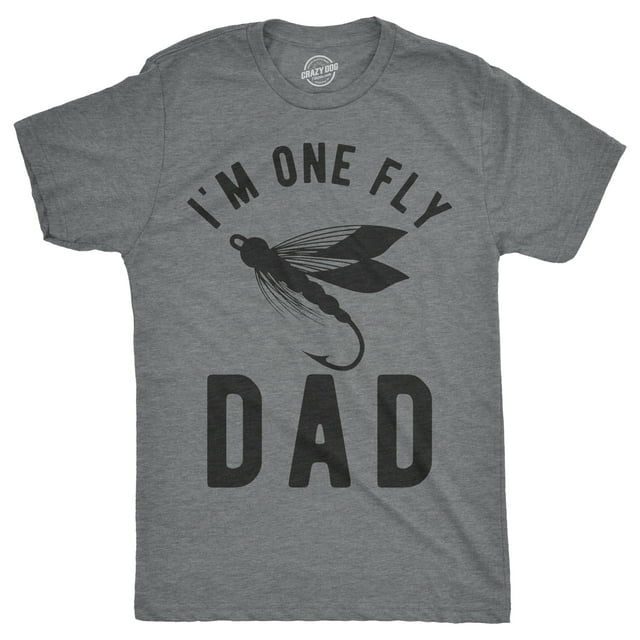 Mens Im One Fly Dad T Shirt Funny Fishing Fathers Day Tee for Guys (Dark Heather Grey) - L