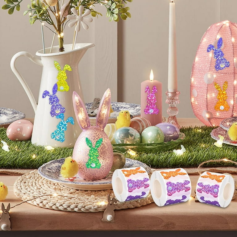 500 Pcs Easter Bunny Stickers Roll - 1.5 Inch Glitter Laser Rabbit Stickers For Crafts, Party Favors 5 thumbnail image