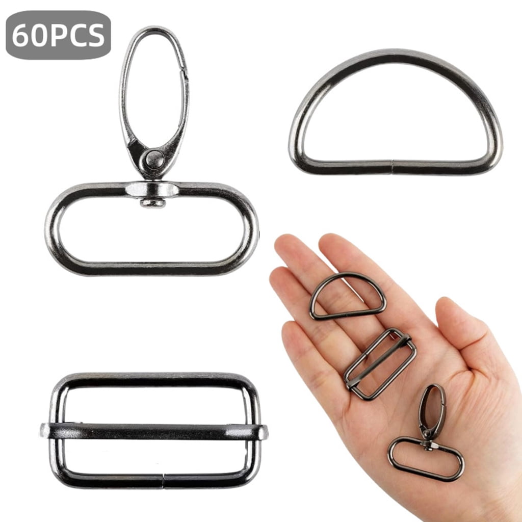 Oasiva 60 Pieces Swivel Snap Hooks, Metal D Rings, Triglide Slide Buckles for DIY Handicrafts Backpack Handbag Tote Purse