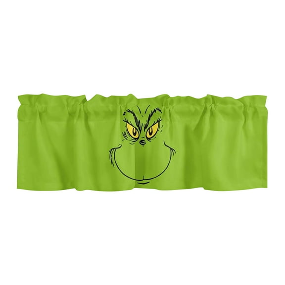 Funny Christmas Short Curtains, Whimsical Green Cartoon Half Curtain Xmas Decoration For Kitchen, Living Room, Bedroom Curtains (54x18 Inch)
