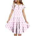 thumbnail image 1 of Zpanxa Robes d'Été pour Filles Manches Courtes Manches Volantées Col Rond Imprimé Floral Taille Poche Robe à Étages Polyester Spandex Rose 10 Ans, 1 of 4