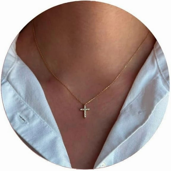 Gold Cross Necklace Elegant for Women Diamond Tiny Dainty Chain Necklaces Cross Pendant Faith Jewelry[u203]