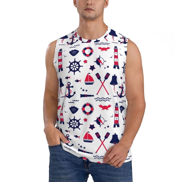 Fotbe Sailing Marine Travel Men's Camiseta sin Mangas Estampada para Hombres, Playera Casual para Gimnasio, Entrenamiento, Playa-3X-Large