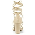 thumbnail image 3 of BLISSFUL STEP Women's Solid Color Strap Block Heel Lace up Sandals, 3 of 7