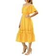 thumbnail image 4 of INSPIRE CHIC Women's Dress Flutter Sleeve Off The Shoulder Ruffle Lace Insert Maxi Dresses XL Saffron Yellow, 4 of 8