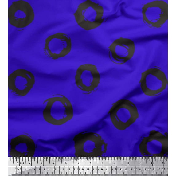 Soimoi Blue Rayon Fabric Line & Circle Geometric Print Fabric by the Yard 42 Inch Wide