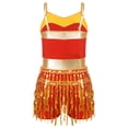 thumbnail image 4 of DPOIS Kids Girls Sparkly Sequins Tassel Latin Dance Dress Red 12, 4 of 7