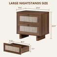 thumbnail image 3 of LAZZO Nightstands Set of 2, 23.6" Wide Large Bedside Tables with 2 Rattan Drawers for Bedroom, Walnut, 3 of 9