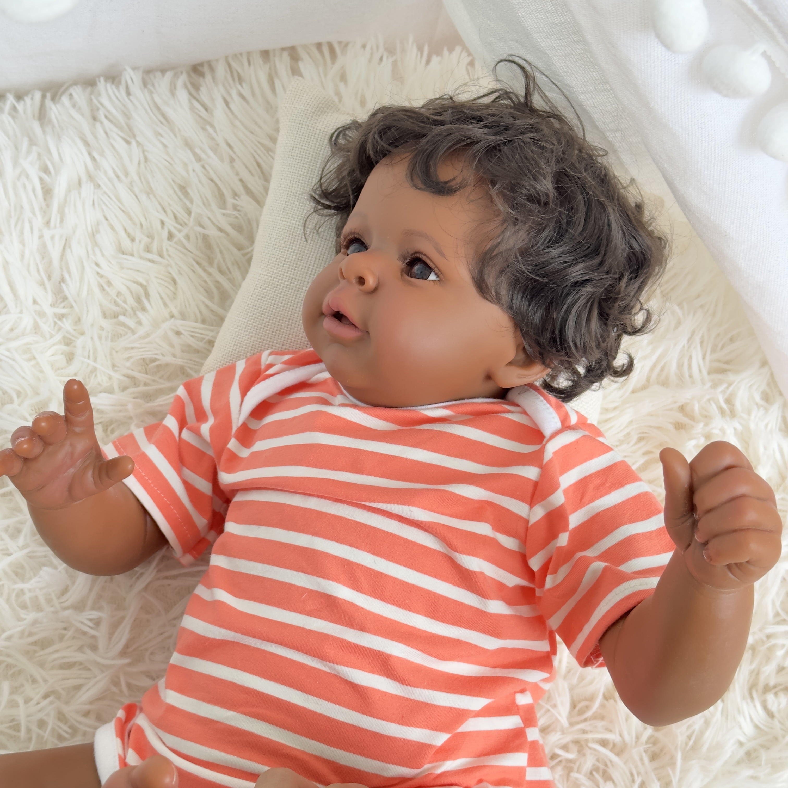 Realistic Reborn Baby Dolls 21 inch African American Real Life Newborn Cloth Body & Vinyl Limbs with Outfit and Feeding Toy for Age 3 And Up
