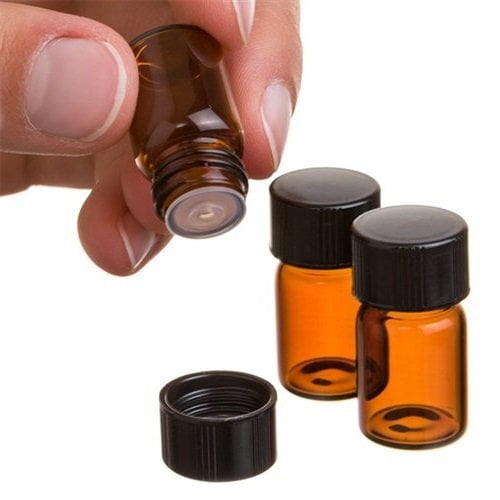 2ML 5/8 Dram with orifice reducers and blank white circle labels 20 Essential Oil Amber Glass vials 1ML 1/4 Dram