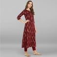 thumbnail image 5 of Janasya Indian V-Neck 3/4 Sleeve Gold Print Maroon Cotton Kurta For Women, 5 of 8