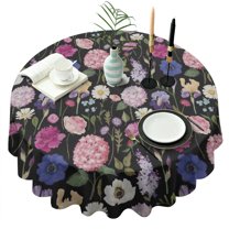 Pioneer Flower Floral Print Pattern Round Tablecloth 60"x60",Wrinkle Wipeable Table Cloth for Kitchen Dining Room Picnic Patio Party