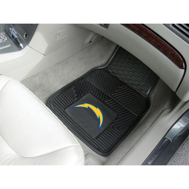 FANMATS 8933 Los Angeles Chargers 2-Piece Heavy Duty Vinyl Car Mat Set, Front Row Floor Mats, All Weather Protection, Universal Fit, Deep Resevoir Design