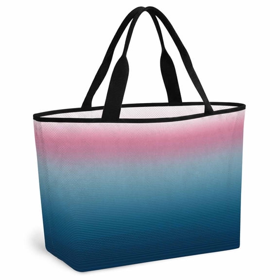 Pink Blue Ombre Beach Bag for Women, Large Breathable Mesh Beach Tote Bag, Modern Geometric Striped Abstract Art Sandproof Lightweight Travel Bags for Vacation Picnic Swimming Pool 15.7"x15.7"x9.1"