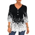 thumbnail image 1 of FASHIONWT Women Elastic Bell Cuff Tops Henley Button Ruched Tunic Blouse, 1 of 4