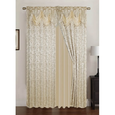 Franklin Jacquard 108 X 84 In Rod Pocket Panel Pair W Attached 18 Valance Beige Set Of 2 Franklin Jacquard 108 X 84 In Rod Pocket Panel Pair W Attached 18 Valance Beige Set Of 2