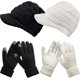 thumbnail image 1 of 2 juegos de gorros y guantes de invierno para mujer, gorro de punto holgado, gorro de invierno con ala, guante para pantalla táctil, gorro de invierno con ala., 1 of 7