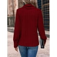 thumbnail image 6 of Women'S - Tunic Sweaters Long Sleeve Ribbed Knit Comfy Loose Casual Fall Sweater Wine Red S, 6 of 7