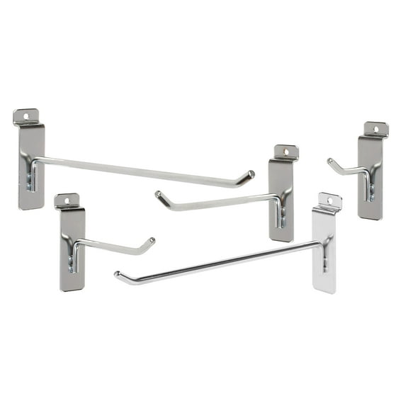 SSWBasics Slatwall Hook Bundle - 50 chrome slat hooks (2" 4" 6" 8" 10")- Chrome Metal