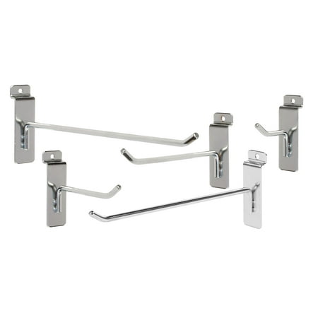 SSWBasics Slatwall Hook Bundle - 50 chrome slat hooks (2" 4" 6" 8" 10")- Chrome Metal