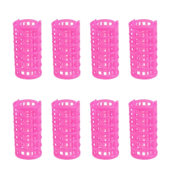 OUNONA 8-Piece Hair Rollers Set with Double Layer Self-Holding Plastic Clips, Salon Hairstyle Curlers for Women, Men & Kids, Medium Size Rosy