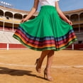 thumbnail image 2 of Arlun Women's Mexican Midi Skirts Plus Size Elastic High Waist Folklorico Dance Skirts Fashion Colorful Printed Loose Flowy Pleated Skirt 2026 Bohemian Summer Casual Wear Green XXL, 2 of 4