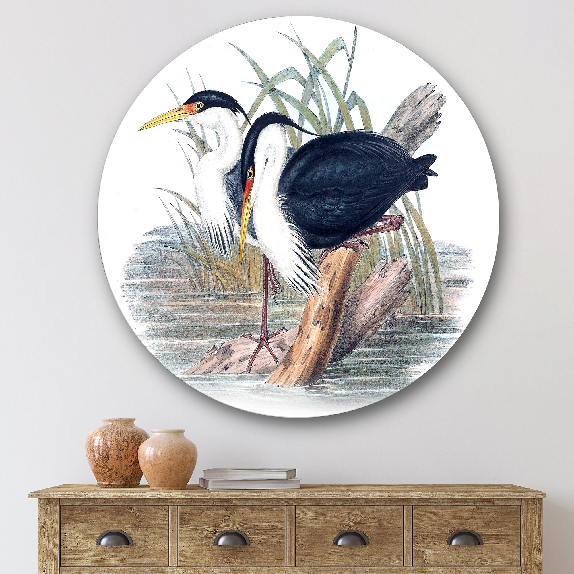 Designart 'Ancient Bird Life II' Traditional Circle Metal Wall Art 29x29 - Disc of 29