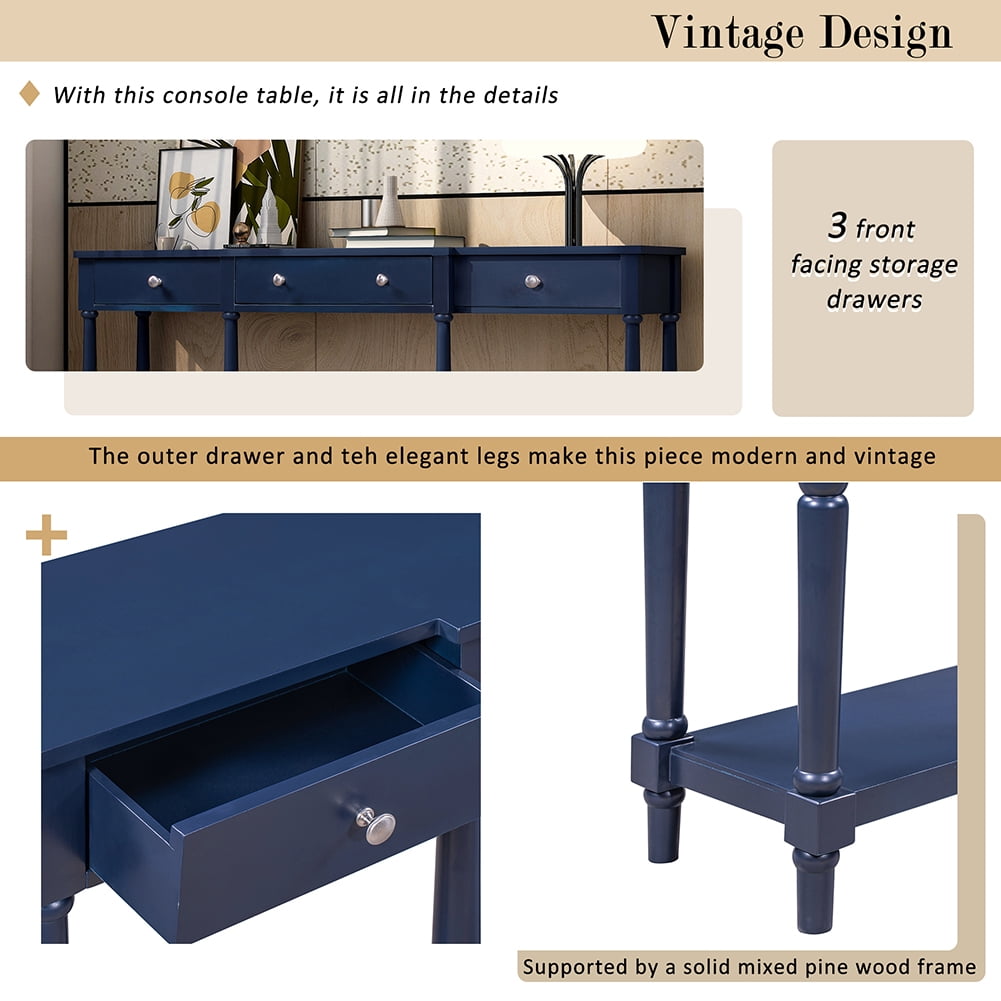 Lowestbest Console Table Entry Table, Wood Entryway Table with Storage Shelf and Drawer (Blue) Lowestbest Console Table Entry Table, Wood Entryway Table with Storage Shelf and Drawer (Blue)