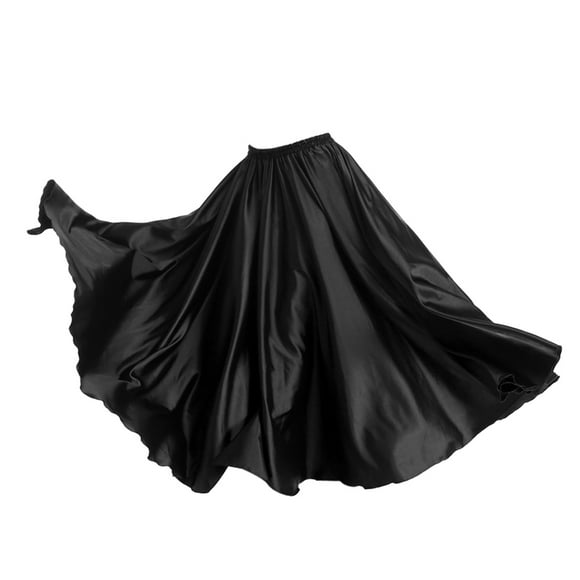 Satin Full Circle Belly Dance Skirt Fancy Cocktail Prom Party Dress Black