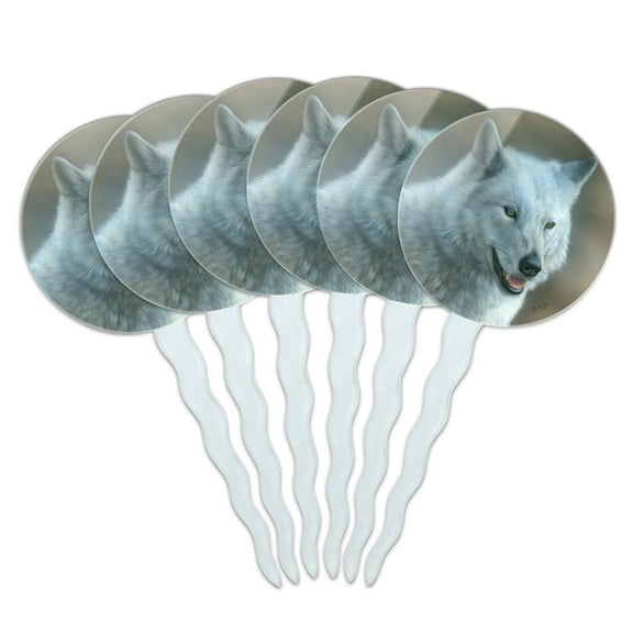White Wolf Growling Cupcake Picks Toppers Decoration Set of 6