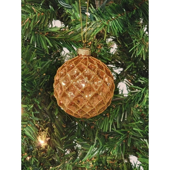 Copper Quilted Ball Glass Christmas Ornament F07M7-9-LH76-23186