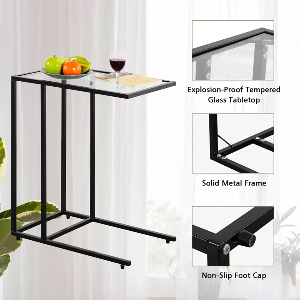 Finihen End Table, Stand Desk, Coffee Side Table with Glass Top, Sofa Side Table, Bed Side Table, for Living Room, Bedroom, Black Finihen End Table, Stand Desk, Coffee Side Table with Glass Top, Sofa Side Table, Bed Side Table, for Living Room, Bedroom, Black
