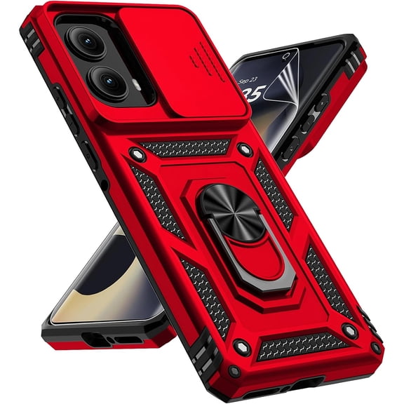 HCTian for Motorola Edge 2024 Case with Slide Camera Cover HD Screen Protector [Military Grade Drop Tested] Ring Holder Kickstand Protective Phone Case for Motorola Moto Edge 2024
