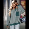 thumbnail image 4 of Sudadera con Capucha para Mujer 2025, Cuello Abotonado, Cordón Ajustable, Sudadera Informal de Larga, Camisetas. Verde XXL, 4 of 10