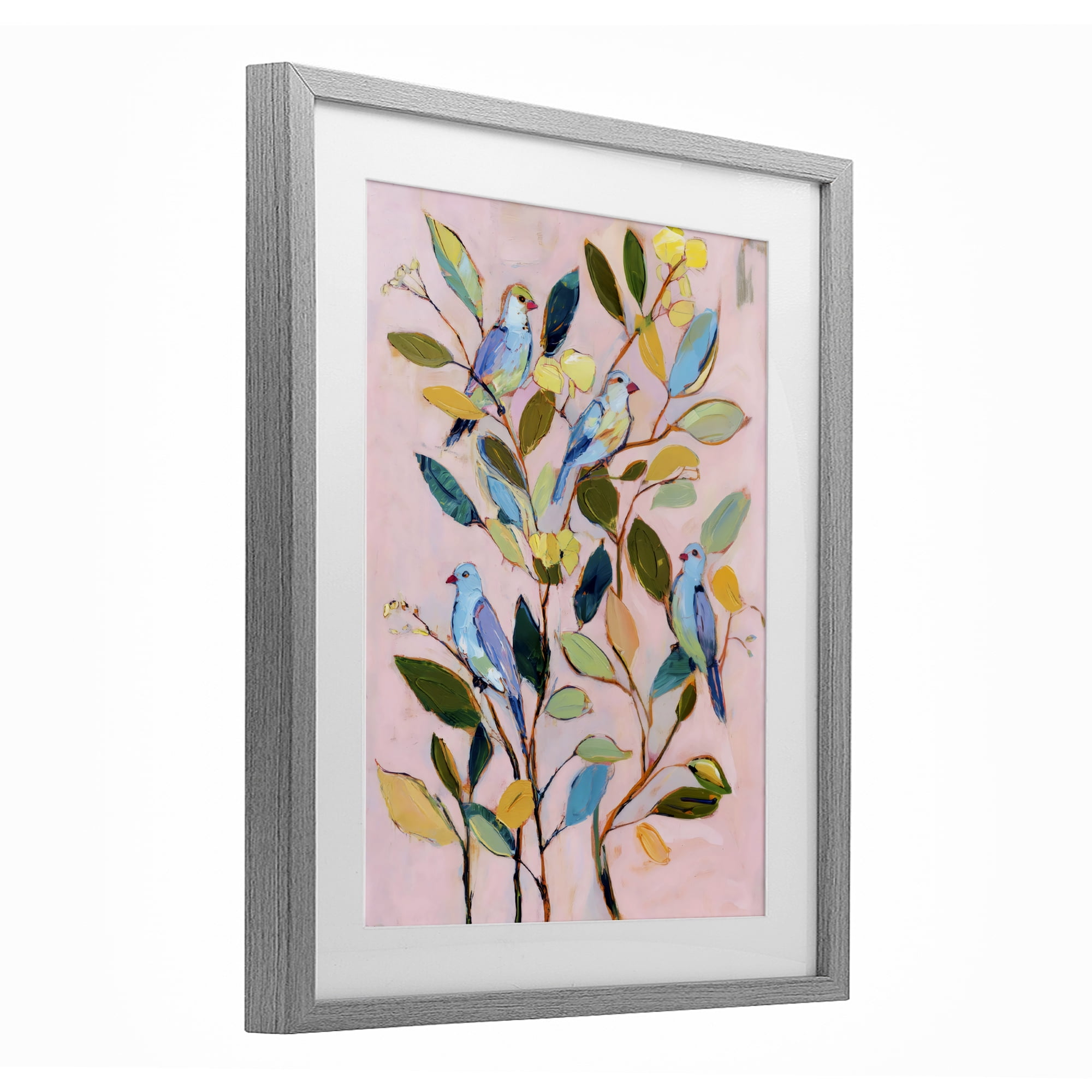 Stupell Industries Birds Between Leaves Impression Gray Framed Print Under Glass, design by Sisi and Seb