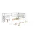 thumbnail image 6 of Harper & Bright Designs Full Size Daybed with Trundle, Desk and LED, Wood Captains Bed with Upholstered Headboard, Charging Station and Bookcase Shelves, Beige+White, 6 of 12